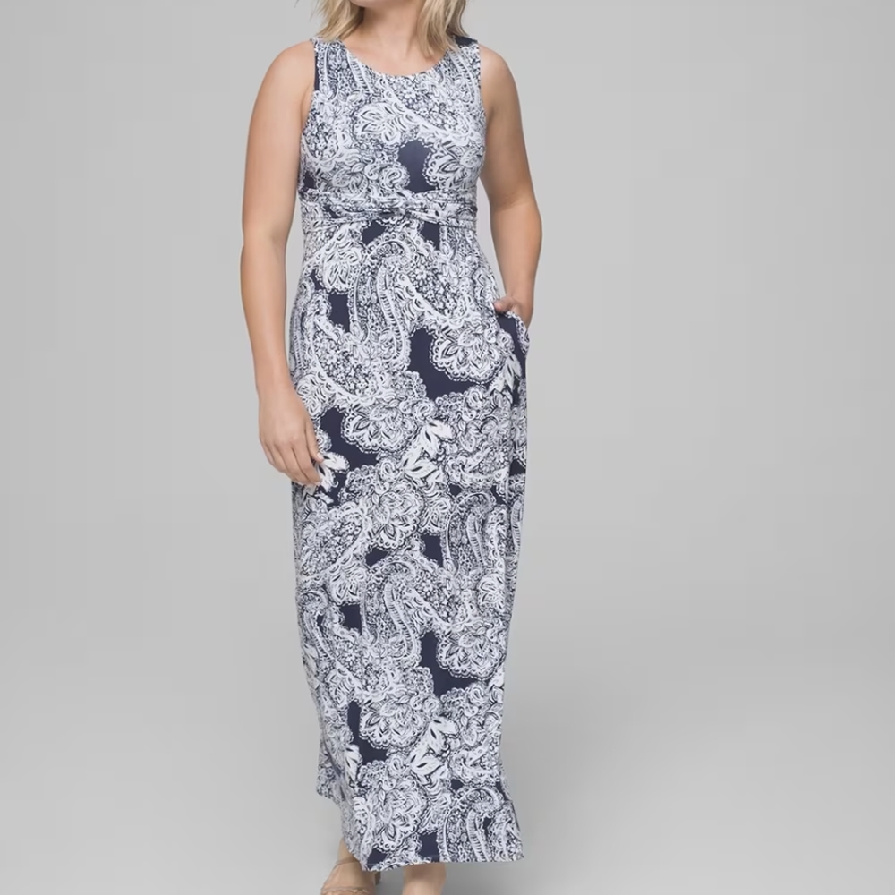 Soma Navy and White Paisley Maxi Dress